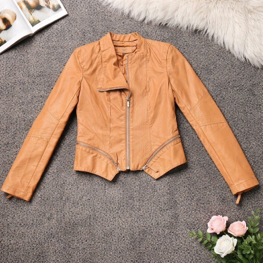 Blanknyc Faux Leather Brown Zip Detailed Biker Jacket XS 13U-9011NO
